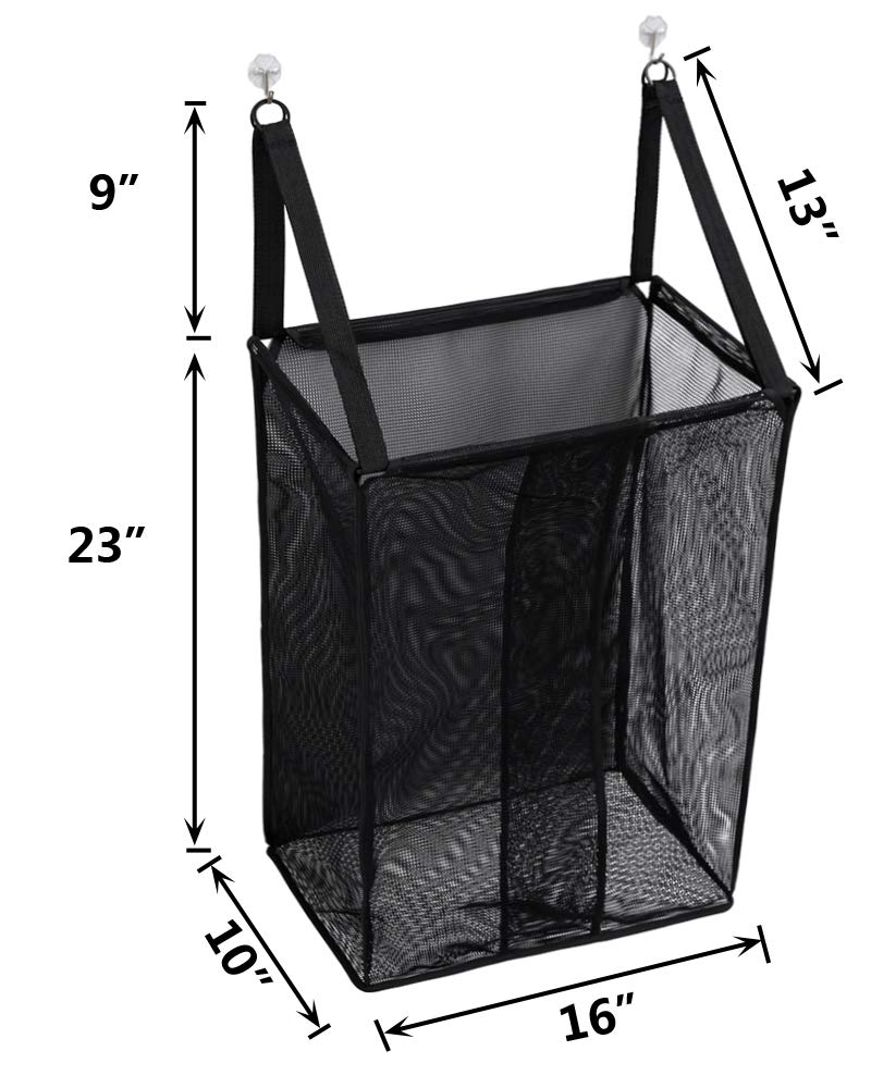 ALYER Wall Hanging Mesh Laundry Hamper,Poolside Toy Storage Baskets with Big Metal Support Opening,Hardware Included (Black) - Image 2